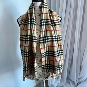 Burberry Cashmere Scarf in Tan and Red Plaid